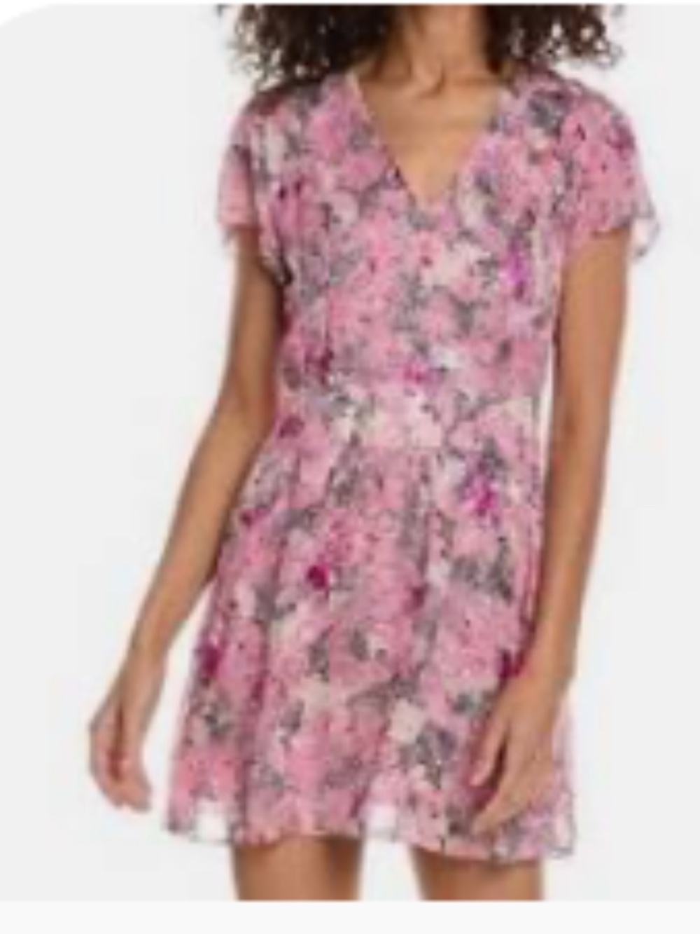 The Kooples BNWT - Pink Floral Short Sleeve V-Neck Dress - FR 1 / US 4